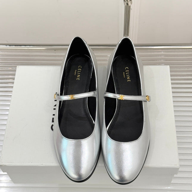 CELINE 26S MARY JANE SHOES IN SILVER LAMBSKIN