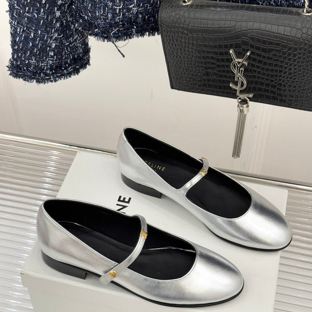 CELINE 26S MARY JANE SHOES IN SILVER LAMBSKIN