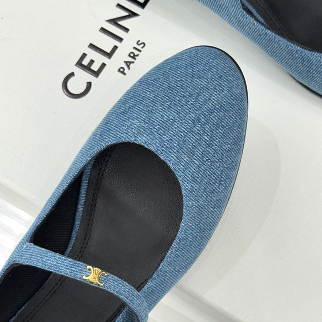 CELINE 26S MARY JANE SHOES IN BLUE DENIM