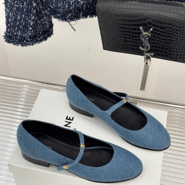 CELINE 26S MARY JANE SHOES IN BLUE DENIM