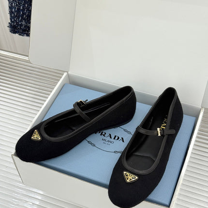 PRADA 26S MARY JANE  FLATS IN BLACK FELTED FABRIC