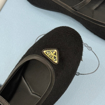 PRADA 26S MARY JANE  FLATS IN BLACK FELTED FABRIC