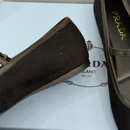 PRADA 26S MARY JANE  FLATS IN BLACK FELTED FABRIC