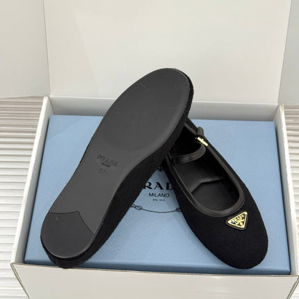 PRADA 26S MARY JANE  FLATS IN BLACK FELTED FABRIC