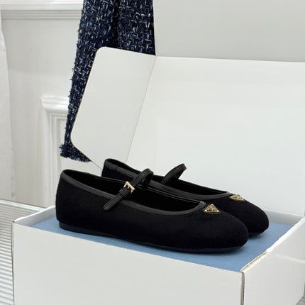 PRADA 26S MARY JANE  FLATS IN BLACK FELTED FABRIC