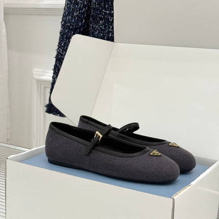 PRADA 26S MARY JANE  FLATS IN CHARCOAL GREY FELTED FABRIC