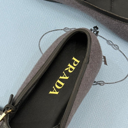 PRADA 26S MARY JANE  FLATS IN CHARCOAL GREY FELTED FABRIC