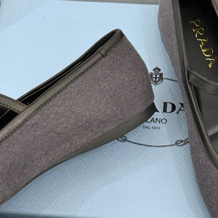 PRADA 26S MARY JANE  FLATS IN CHARCOAL GREY FELTED FABRIC