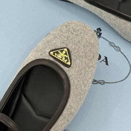 PRADA 26S MARY JANE  FLATS IN GREY FELTED FABRIC