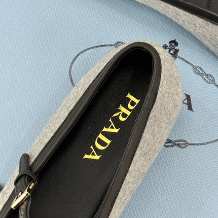 PRADA 26S MARY JANE  FLATS IN GREY FELTED FABRIC