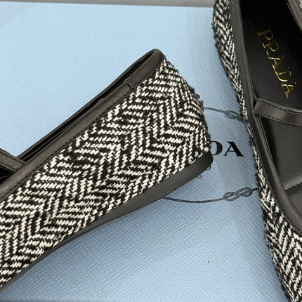 PRADA 26S MARY JANE  FLATS IN BLACK MIX WHITE TWEED