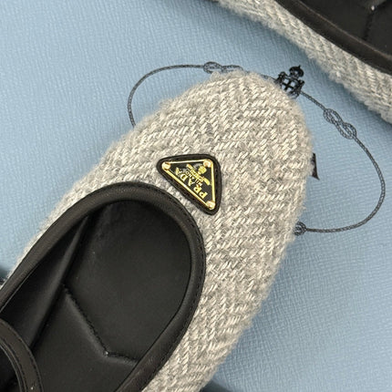 PRADA 26S MARY JANE  FLATS IN LIGHT GREY TWEED