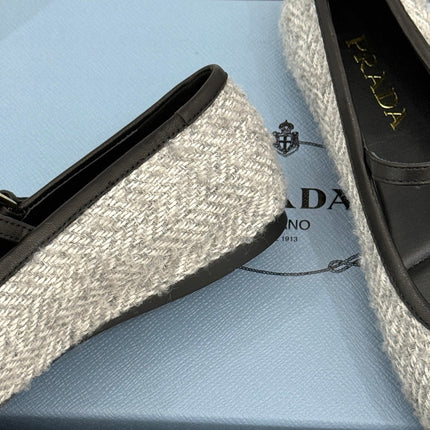 PRADA 26S MARY JANE  FLATS IN LIGHT GREY TWEED