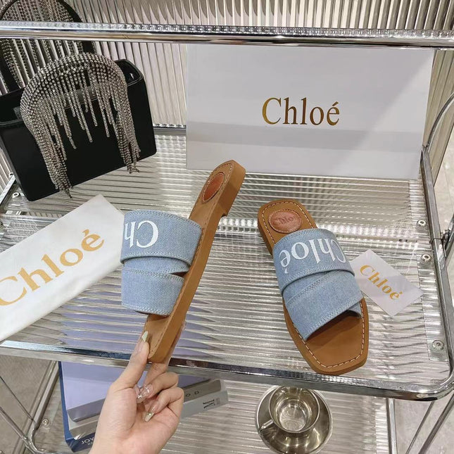 WOODY MULE IN LIGHT BLUE DENIM WITH WHITE LOGO