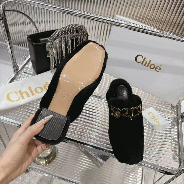 CHLOÉ 26S HIGH-HEELED MULES IN BLACK WOOL