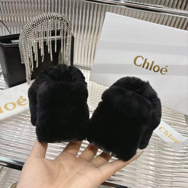 CHLOÉ 26S HIGH-HEELED MULES IN BLACK WOOL