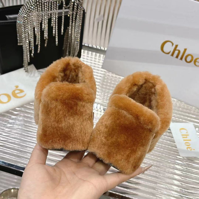 CHLOÉ 26S HIGH-HEELED MULES IN BROWN WOOL