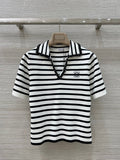 Loewe 25 Striped Knitted Polo Short-sleeved Top White Tencel
