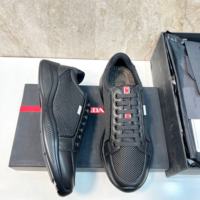 PRA SNEAKER BLACK CALFSKIN AND MESH FABRIC