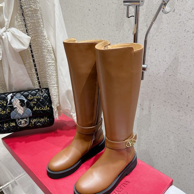 VALENTINO 25S KNEE-HIGH BOOTS IN BROWN CALFSKIN STYLE 8