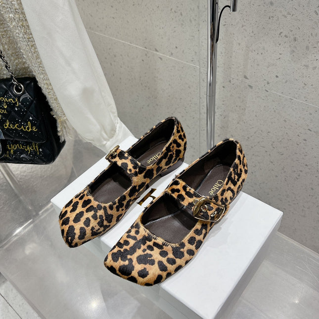 CHLOÉ 26S MARY JANE FLATS IN LEOPARD PRINT PONY HAIR