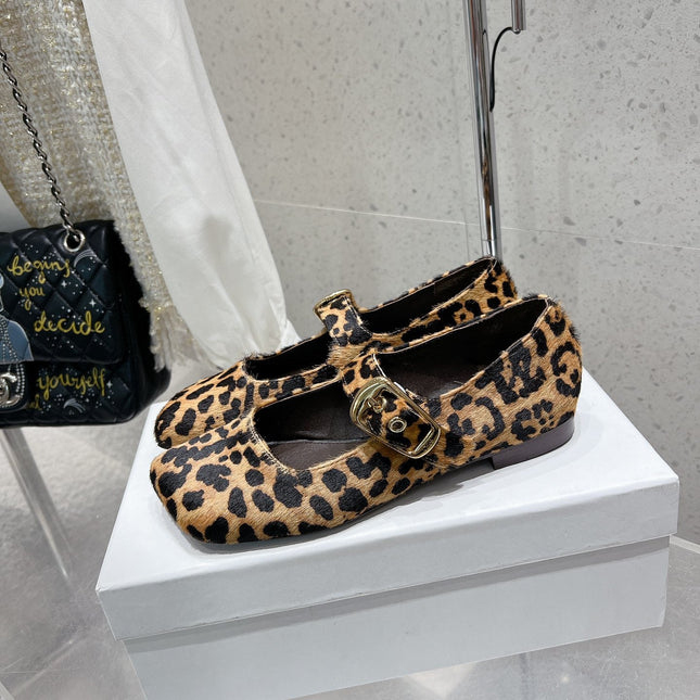 CHLOÉ 26S MARY JANE FLATS IN LEOPARD PRINT PONY HAIR