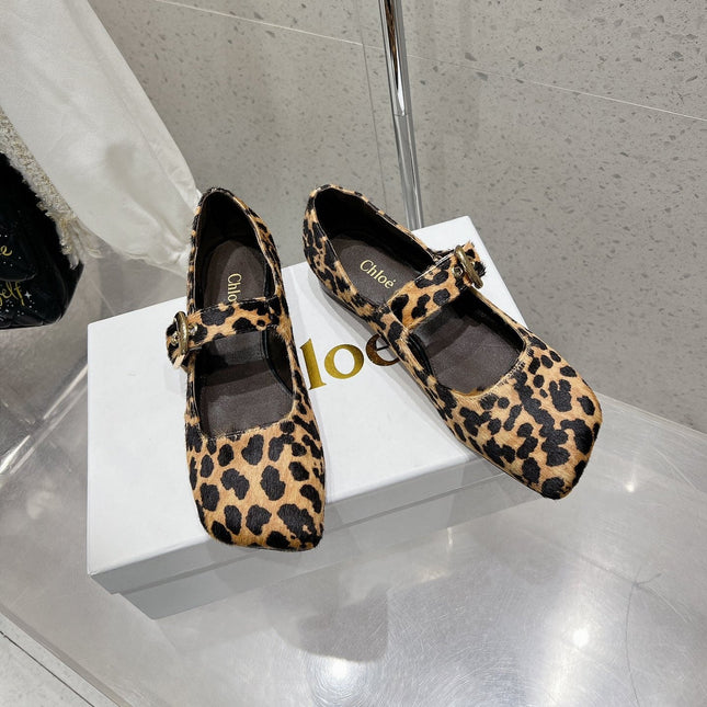 CHLOÉ 26S MARY JANE FLATS IN LEOPARD PRINT PONY HAIR