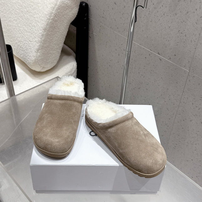 ALO 25S BIRKENSTOCK CLOGS IN GREY SUEDE AND WHITE WOOL