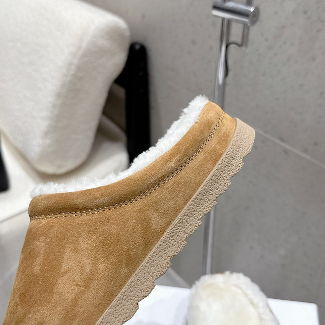 ALO 25S BIRKENSTOCK CLOGS IN BROWN SUEDE AND WHITE WOOL