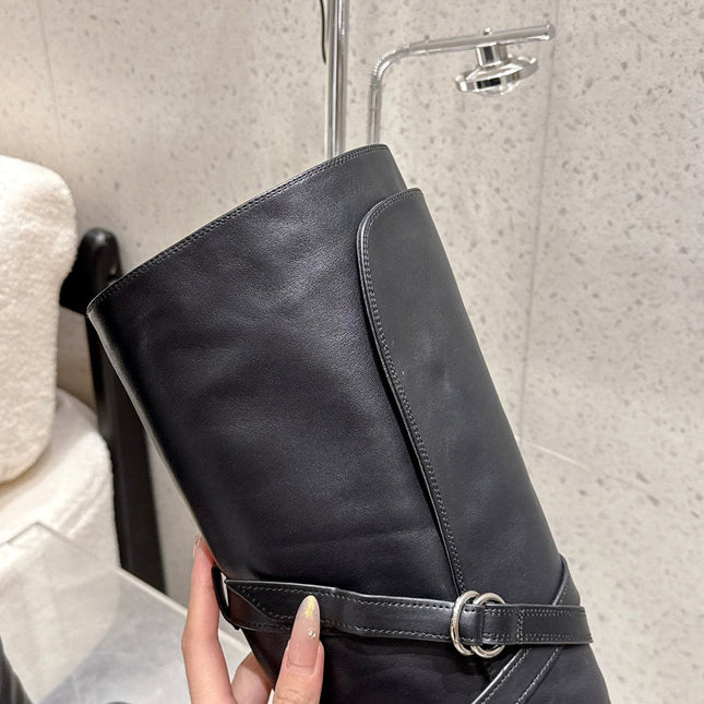 YSL 26S JANIS KNEE-HIGH BOOTS 90 MM IN BLACK SUEDE