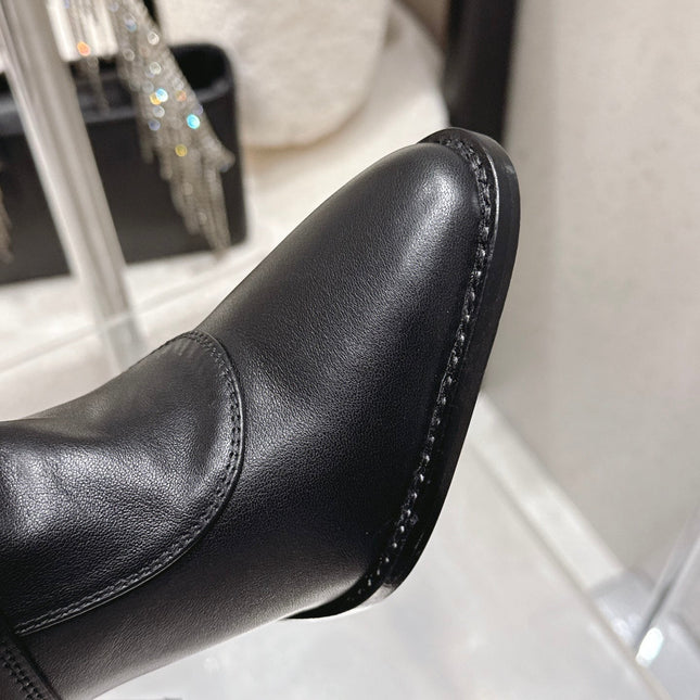 YSL 26S JANIS KNEE-HIGH BOOTS 90 MM IN BLACK SUEDE
