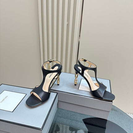PADLOCK HIGH-HEELED SANDAL 10 CM IN BLACK CALFSKIN