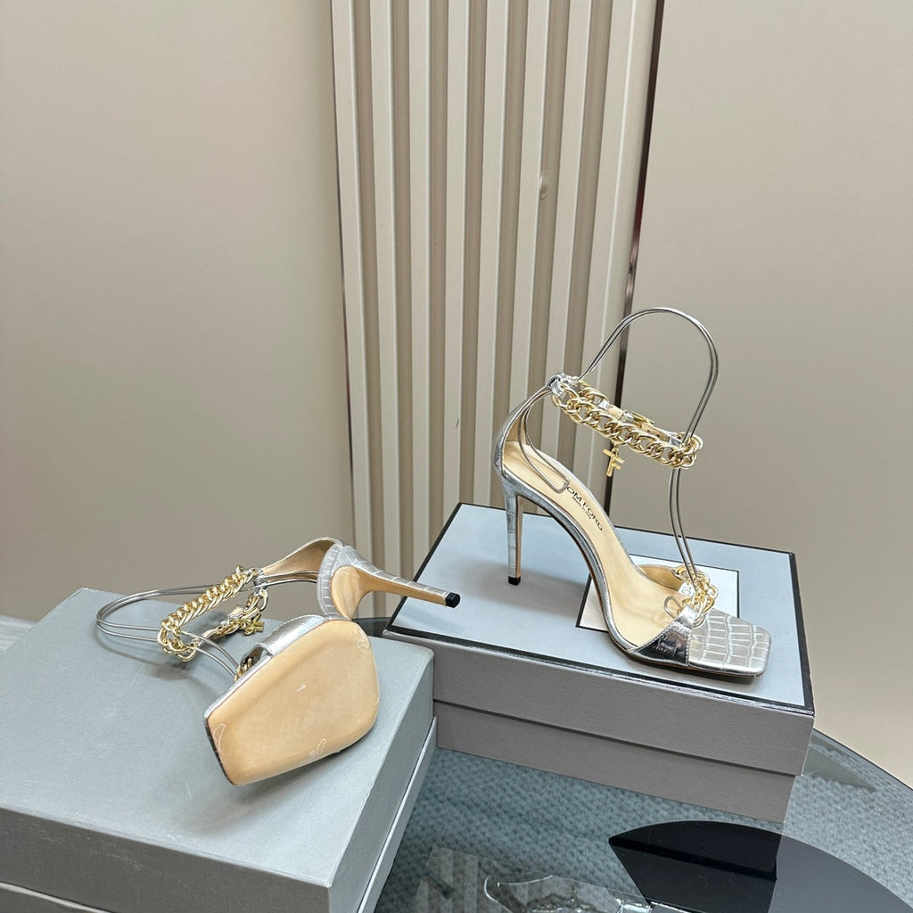 HIGH-HEELED SANDAL IN SILVER CALFSKIN