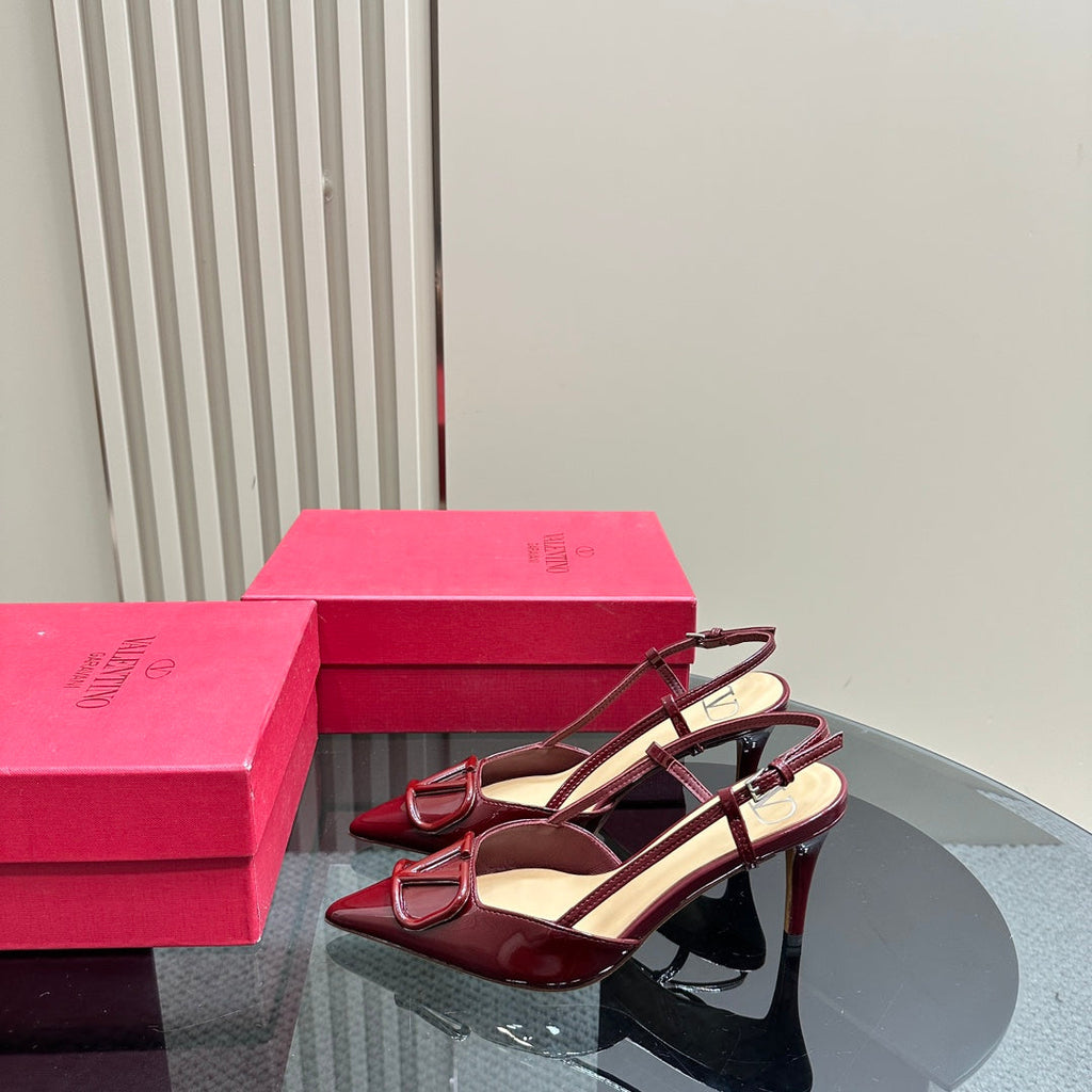 VLOGO SIGNATURUE WINE RED PATENT LEATHER SLINGBACK PUMP 80MM