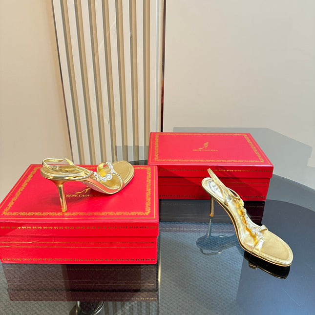 HIGH HEEL 80 MM IN GOLD CALFSKIN WITH RHINESTONES