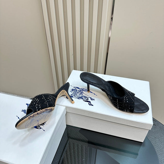 BURBERRY 26S HIGH-HEELED SANDALS 70 MM IN BLACK CALFSKIN AND SUEDE