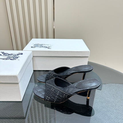 BURBERRY 26S HIGH-HEELED SANDALS 70 MM IN BLACK CALFSKIN AND SUEDE