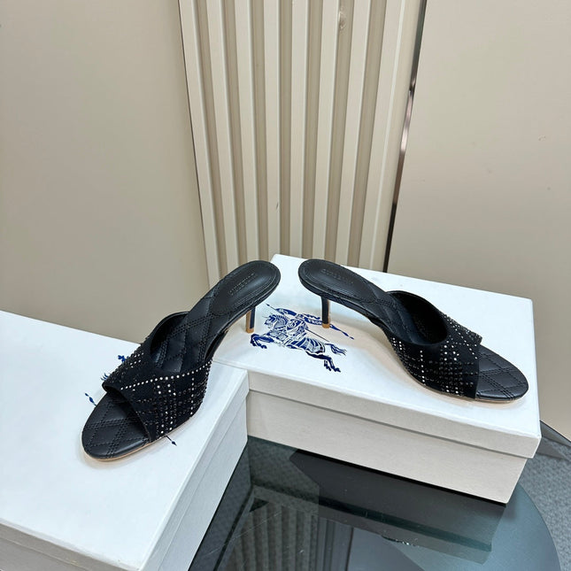 BURBERRY 26S HIGH-HEELED SANDALS 70 MM IN BLACK CALFSKIN AND SUEDE