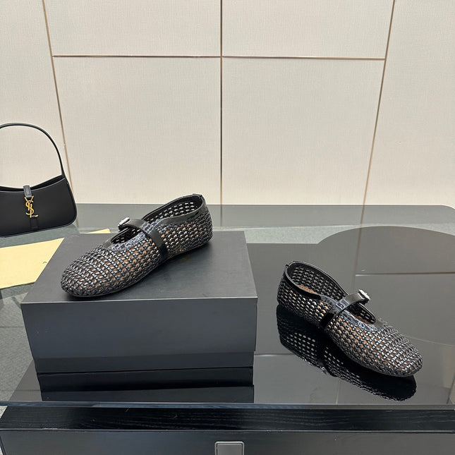 ALAIA MARY JANE FLAT 25S IN BLACK WOVEN MESH