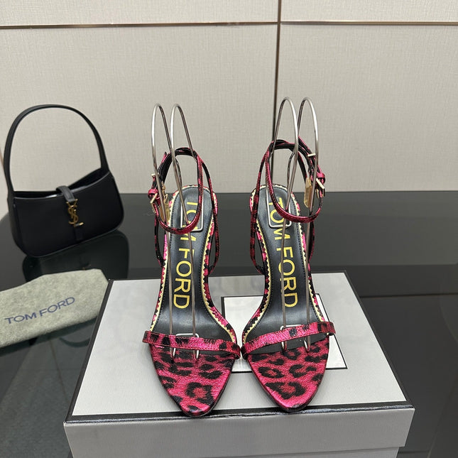 TOM FORD 26S HEELED SANDALS 100 MM IN LEOPARD PRINT CALFSKIN STYLE 5
