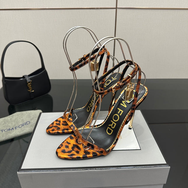 TOM FORD 26S HEELED SANDALS 100 MM IN LEOPARD PRINT CALFSKIN STYLE 4