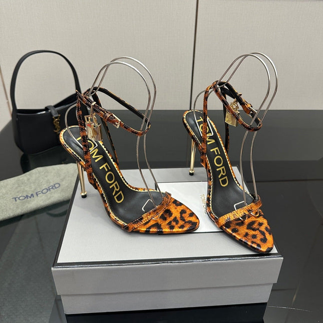 TOM FORD 26S HEELED SANDALS 100 MM IN LEOPARD PRINT CALFSKIN STYLE 4