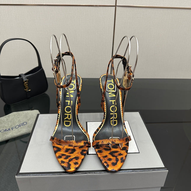 TOM FORD 26S HEELED SANDALS 100 MM IN LEOPARD PRINT CALFSKIN STYLE 4