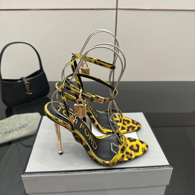 TOM FORD 26S HEELED SANDALS 100 MM IN LEOPARD PRINT CALFSKIN STYLE 3