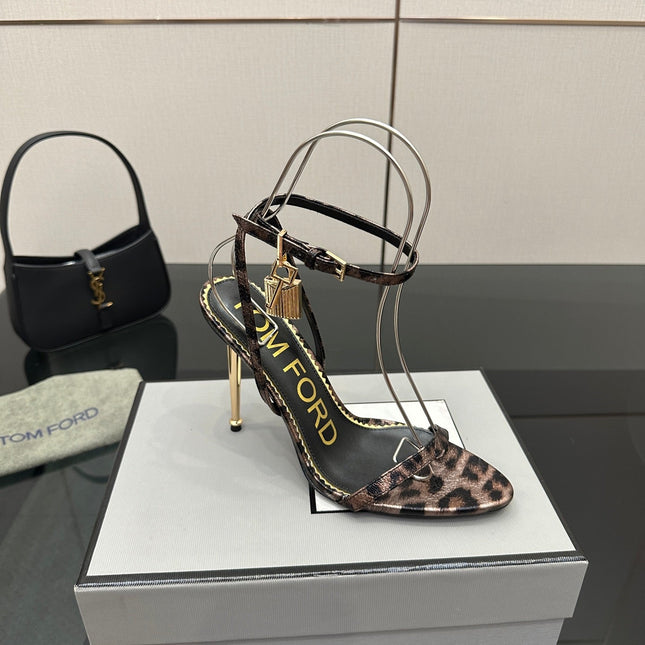 TOM FORD 26S HEELED SANDALS 100 MM IN LEOPARD PRINT CALFSKIN STYLE 1