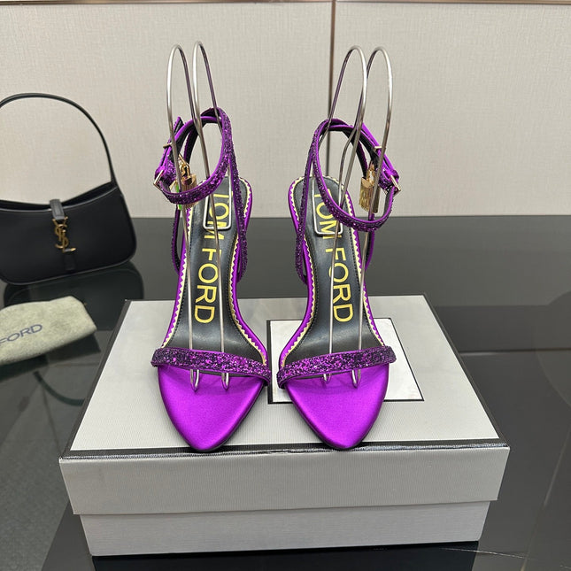 TOM FORD 26S HEELED SANDALS 100 MM IN PURPLE CALFSKIN