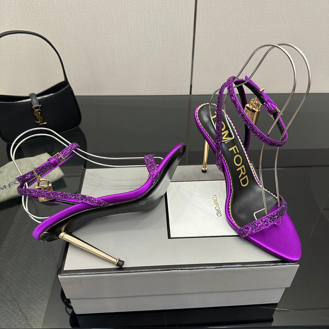 TOM FORD 26S HEELED SANDALS 100 MM IN PURPLE CALFSKIN