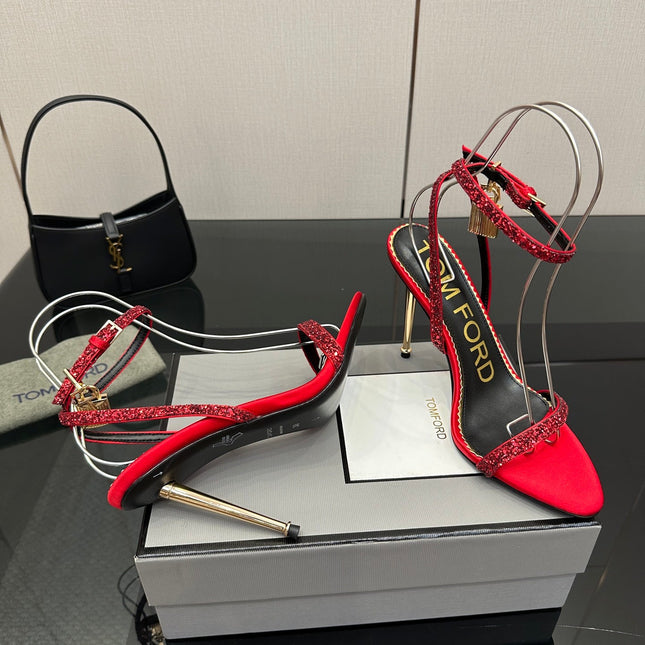 TOM FORD 26S HEELED SANDALS 100 MM IN RED CALFSKIN
