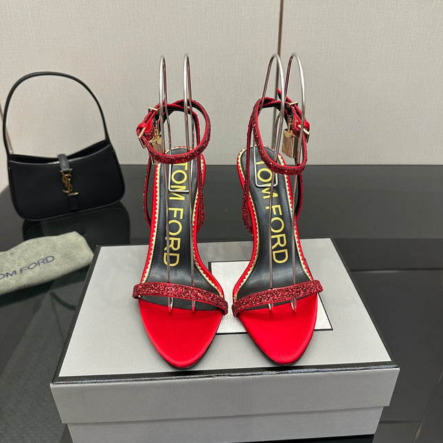 TOM FORD 26S HEELED SANDALS 100 MM IN RED CALFSKIN