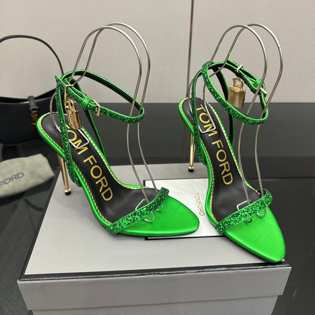 TOM FORD 26S HEELED SANDALS 100 MM IN GREEN CALFSKIN